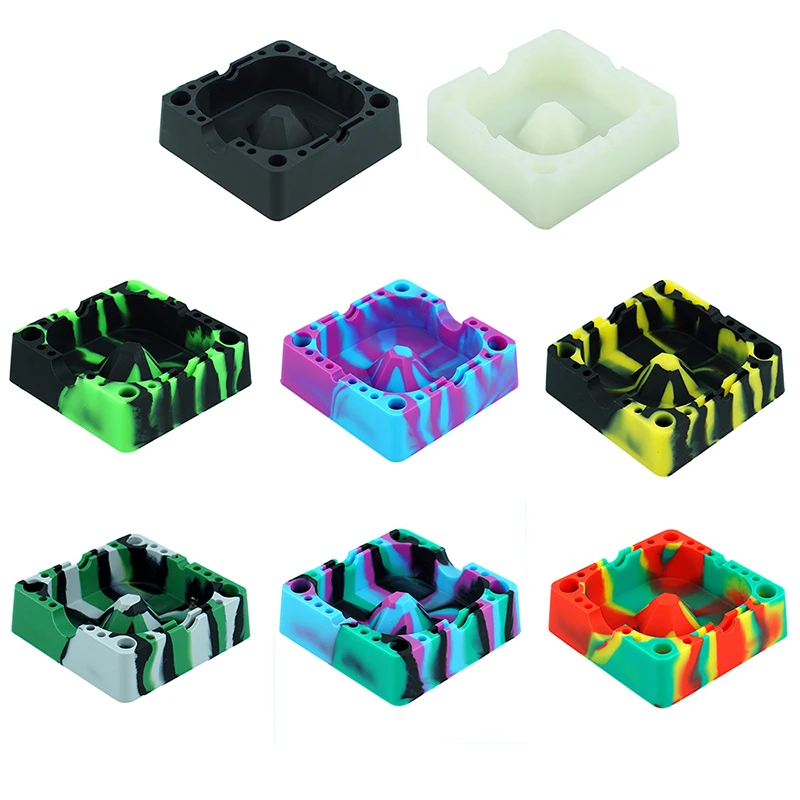 Square Silicone Ashtray, Glow in the Dark, Eco-Friendly, Soft Cigarette Holder