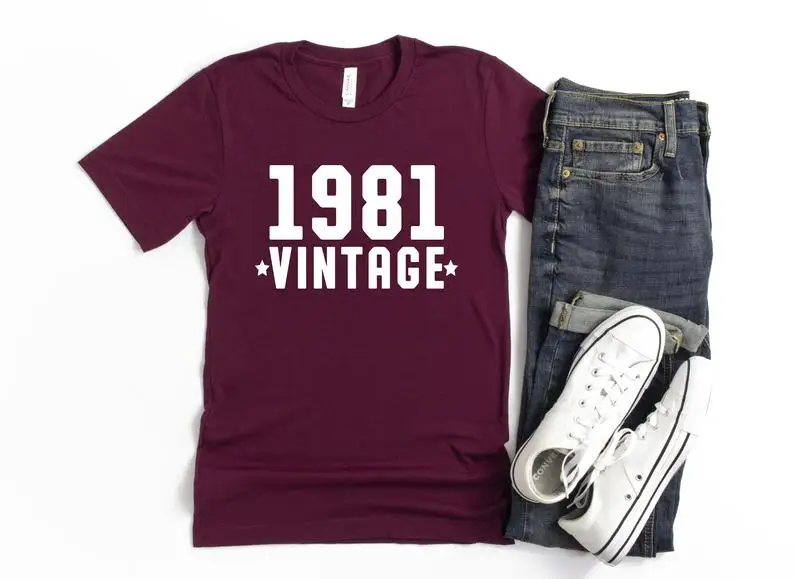 1981 Vintage Gift Birthday Retro Shirt Female Clothing 100% Cotton Funny Letter Women T-shirt Short Sleeve Top Tees harajuku y2k