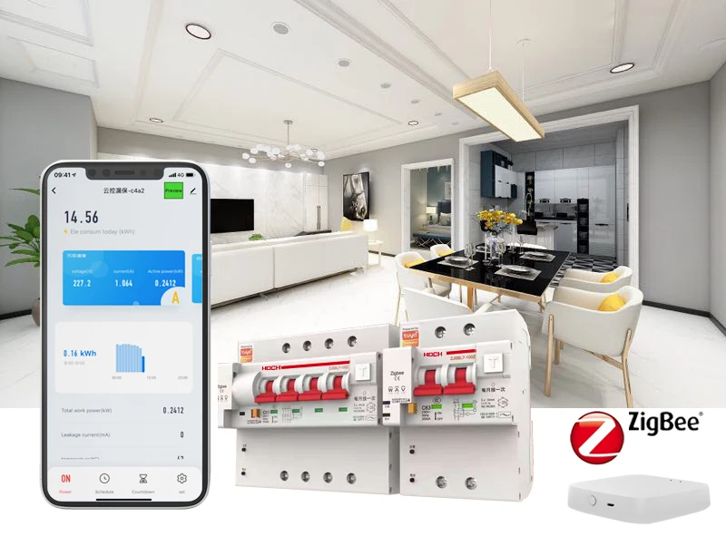 HOCH Tuya Zigbee Energy Monitoring 2P Smart RCBO Remote Control Din Rail  Timer Automatic Interruptor WIFI Breaker Factory