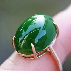 Top Natural Green Jade Ring For Women Lady Men Wealth Healing Gift Crystal 18x13mm Beads Stone Adjustable Ring Jewelry AAAAA