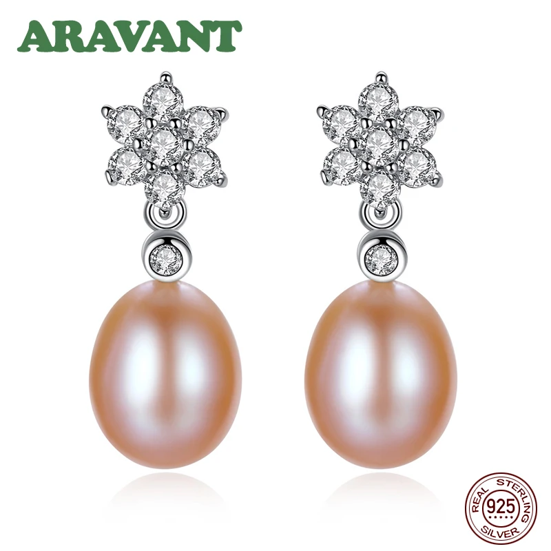 

925 Silver Freshwater Pearl Flowers Earrings For Women Wedding Jewelry