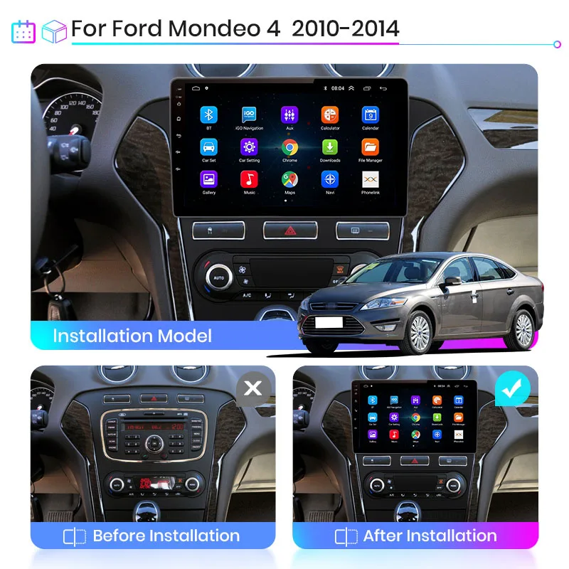 For Ford Mondeo 4 mk4 2010-2013 2014 Car Radio Multimedia Video Player Navigation GPS Android 10 2DIN Auto Radio