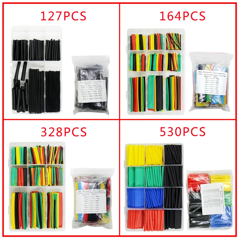 127/164/328/530Pcs Assorted Polyolefin Heat Shrink Tube Cable Sleeve Wrap Wire Set Insulated Shrinkable Tube