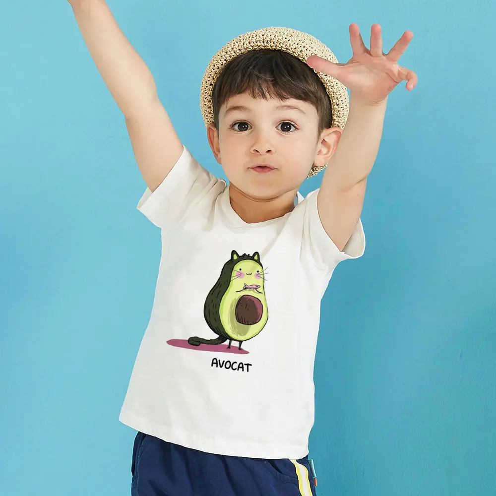 Cute Fruit Cartoon Boys Tops Dancing Avocado Fun Girls Shirts Harajuku Novel Design Kids Shirts Kids Essential Kawaii New Shirts