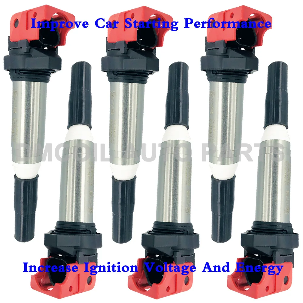 6 PCS RED HIGH VOLTAGE ENERGY IGNITION COIL FOR BMW 1 2 3 5 6 7 X3 X5 X6 Z4 ALPINA B6 B7 2.0L 3.0L 4.4L (2004-) 12138616153