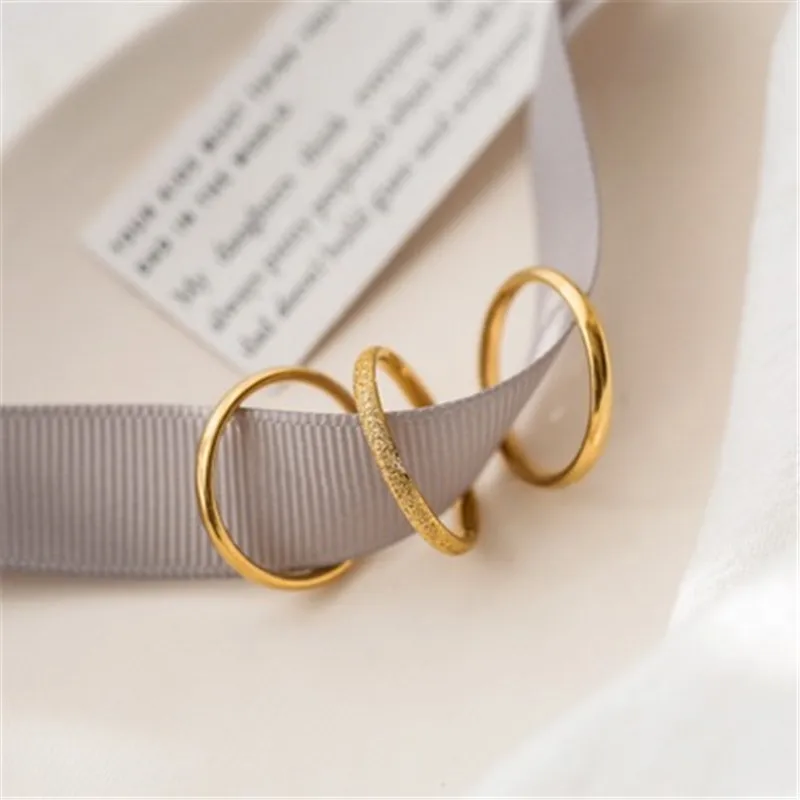 

YUN RUO 2021 Three-piece Suit Exquisite Frosted Gold Ring Sets Woman Stainless Steel 18K Gold Plated Fashion Jewelry Water Proof