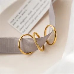 YUN RUO 2021 Three-piece Suit Exquisite Frosted Gold Ring Sets Woman Stainless Steel 18K Gold Plated Fashion Jewelry Water Proof