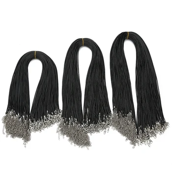 Fermoirs à homard pour collier, cordon ciré, diamètre 1.5mm 2mm, fil de corde cirée coréenne noir pour la fabrication de bijoux, longueur 45 50 60cm, 20 pièces/lot