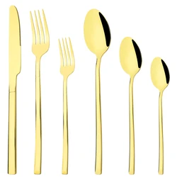 High Quality Gold Cutlery Set Western Stainless Steel Dinnerware Tableware Polish Knife Dessert Fork Spoon Flatware Silverware