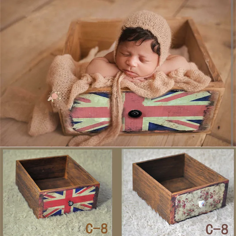 Newborn Photography Prop Photo Props Baby Studio Accessori  Vintage Wooden Drawer Frame  Furnitu Two Sides Print Newborn Shoot