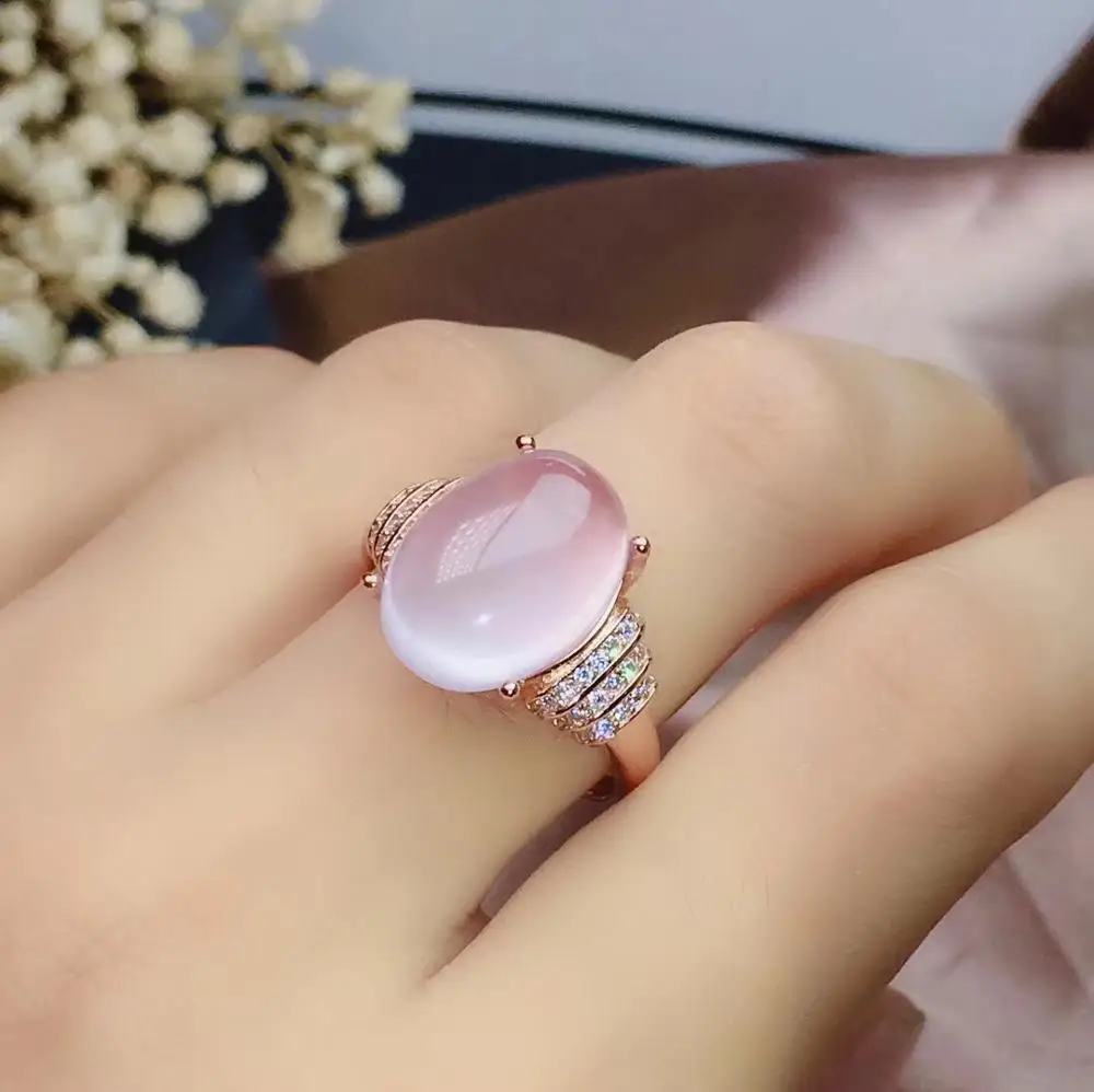 KJJEAXCMY Boutique Jewelry 925 Sterling Silver Inlaid Natural Pink Crystal Ross Quartz Suit Support Detection Fine