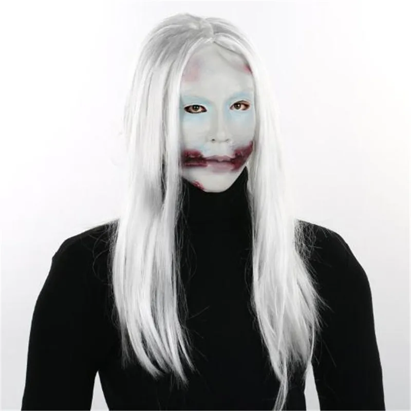 2020 New Scary Mask Halloween Toothy Zombie Bride With White Hair Horror Ghost Mask Cosplay costume Fancy dress cosplay