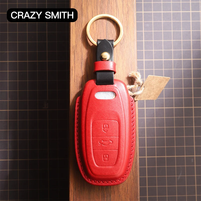 Crazy Smith Handmade Car Key Leather Cover for AUDI A6L/Q5/A4/A5/A7 Vegetable Tanned Leather Super Craftsmanship High Quality