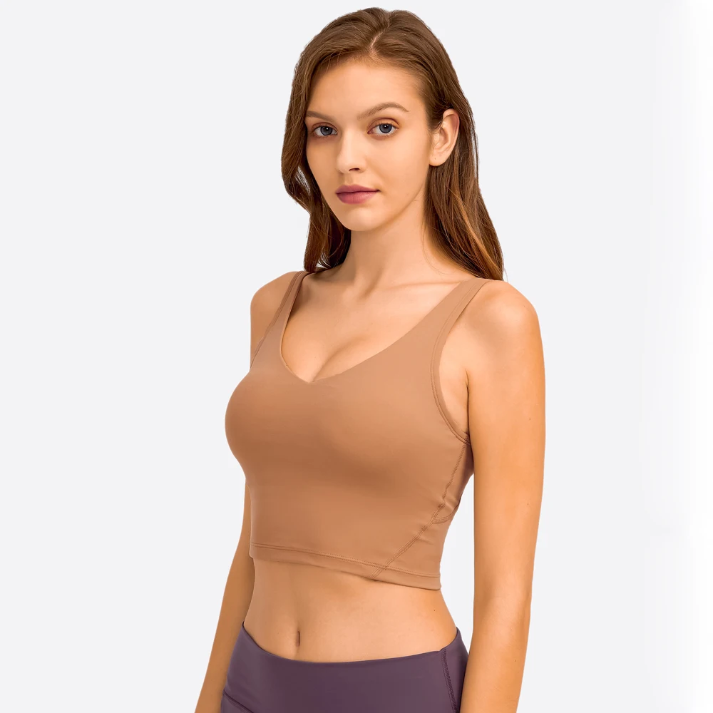 SHINBENE todos los días con cuello en V de ejercicio de Yoga deporte Bras mujer Super cómodas larga deportes Bras Tops de entrenamiento con sujetador integrado