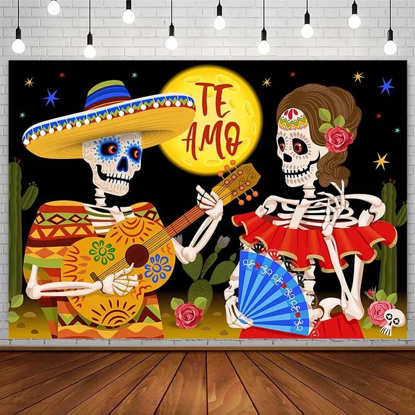 Fondali del giorno dei morti per Fiesta messicana Sugar Skull Photography Background Dia DE Los Muertos Party Flowers Decor Photozone