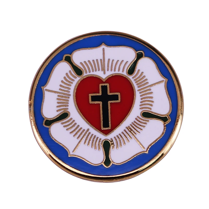 St Andrew Lutheran Church Lutheranism Badge Cross Heart Luther Rose Anglicanism Brooch Jewelry