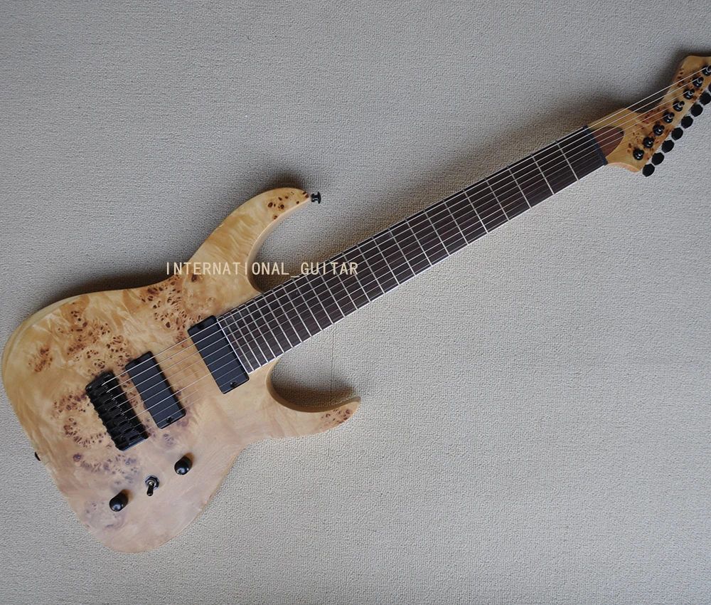 

8 Strings Natural Electric Guitar with Burl Maple Veneer,Rosewood Fretboard