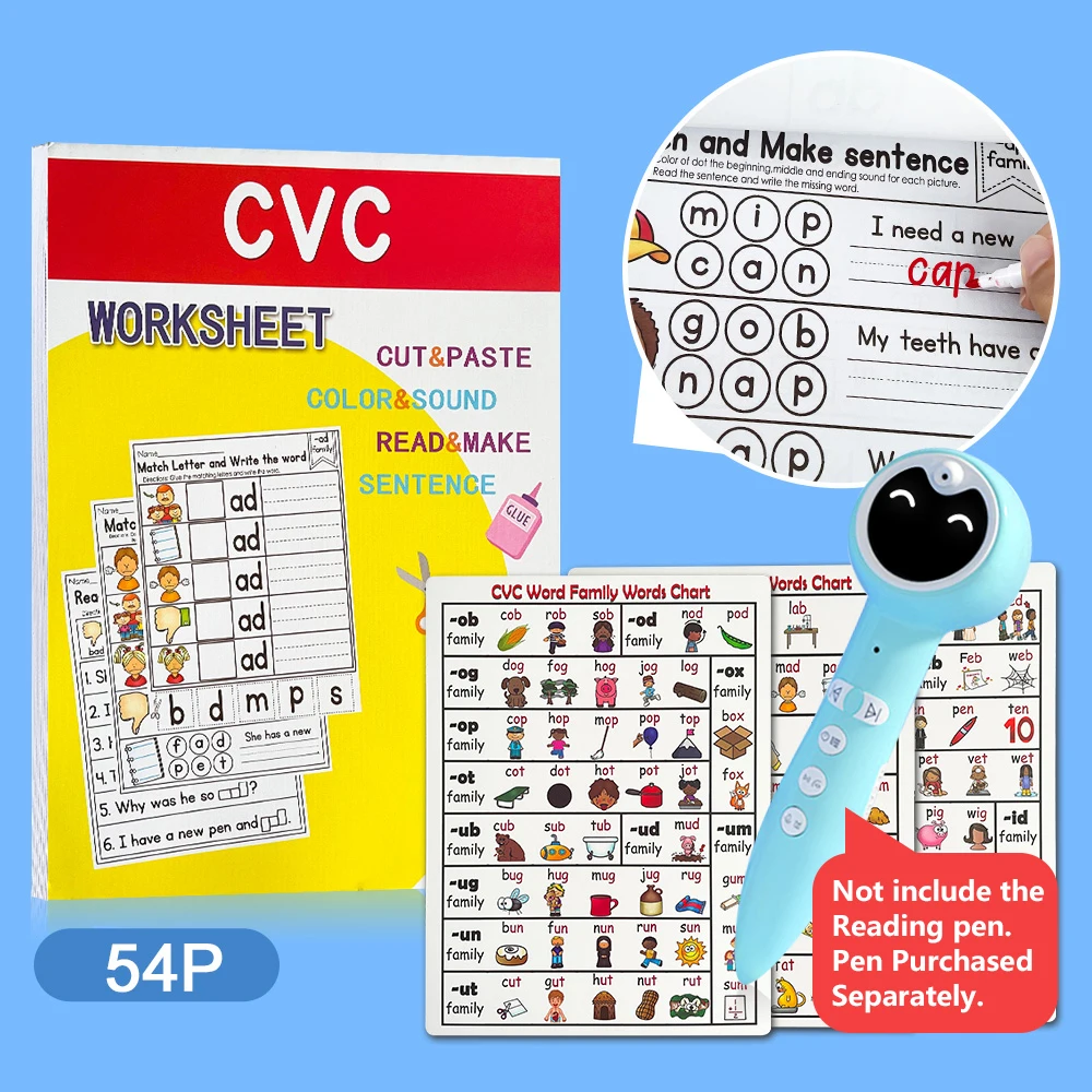 Phonics CVC Words workbooks and Poster Language Arts Skills Charts for Kids Word family words Pre K Learning classroom Posters