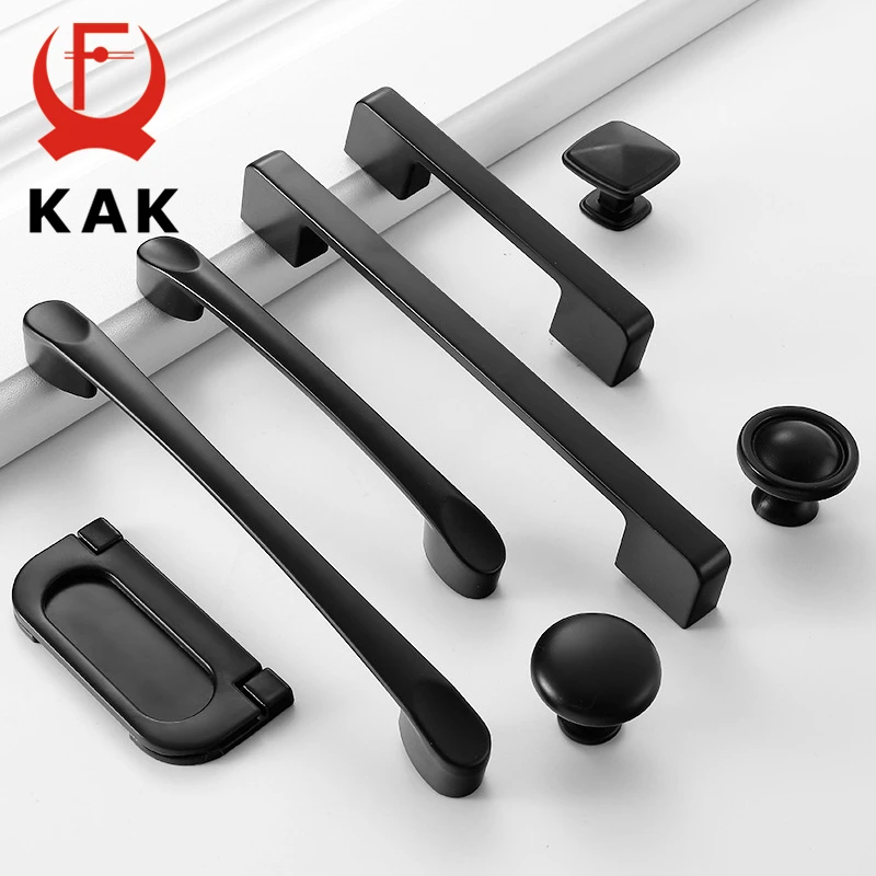 KAK-tirador negro de aleación de Zinc para cocina, Pomos y tiradores elegantes para cajón, manija para muebles, herrajes para puerta de armario