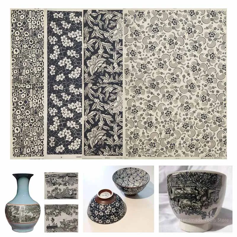 Pottery Art Ceramics Transfer Paper Glaze Underglaze Black Flower Paper High Temperature Ceramic Decals Diy Polymer Clay Tools