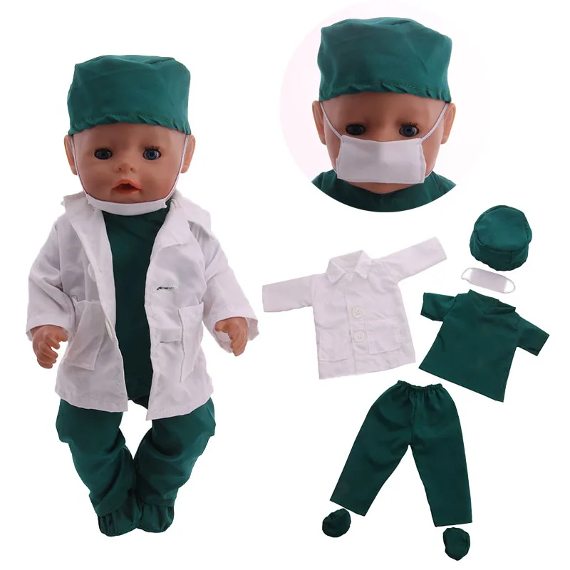 Doll Clothes Doctor Professional Costume Cosplay Props For 18 Inch American Doll Girl & 43 Cm New Born Baby Items,Our Generation