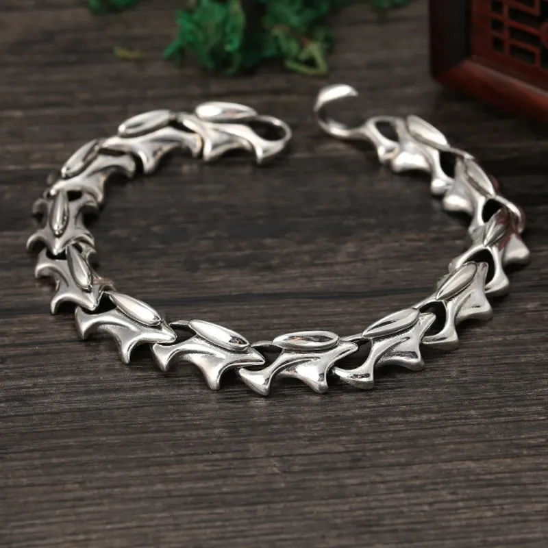 BOCAI New  S925 Silver Jewelry Creative Spine Wrist Chain Retro Personality All-match Man Bracelet