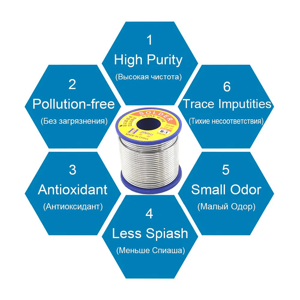 Imagem -02 - No-clean Rosin Core Solda Fio Baixo Ponto de Fusão Ferro de Solda Elétrico 500g 60 40 b1 0.5 Mm2.0 mm 20 Fluxo