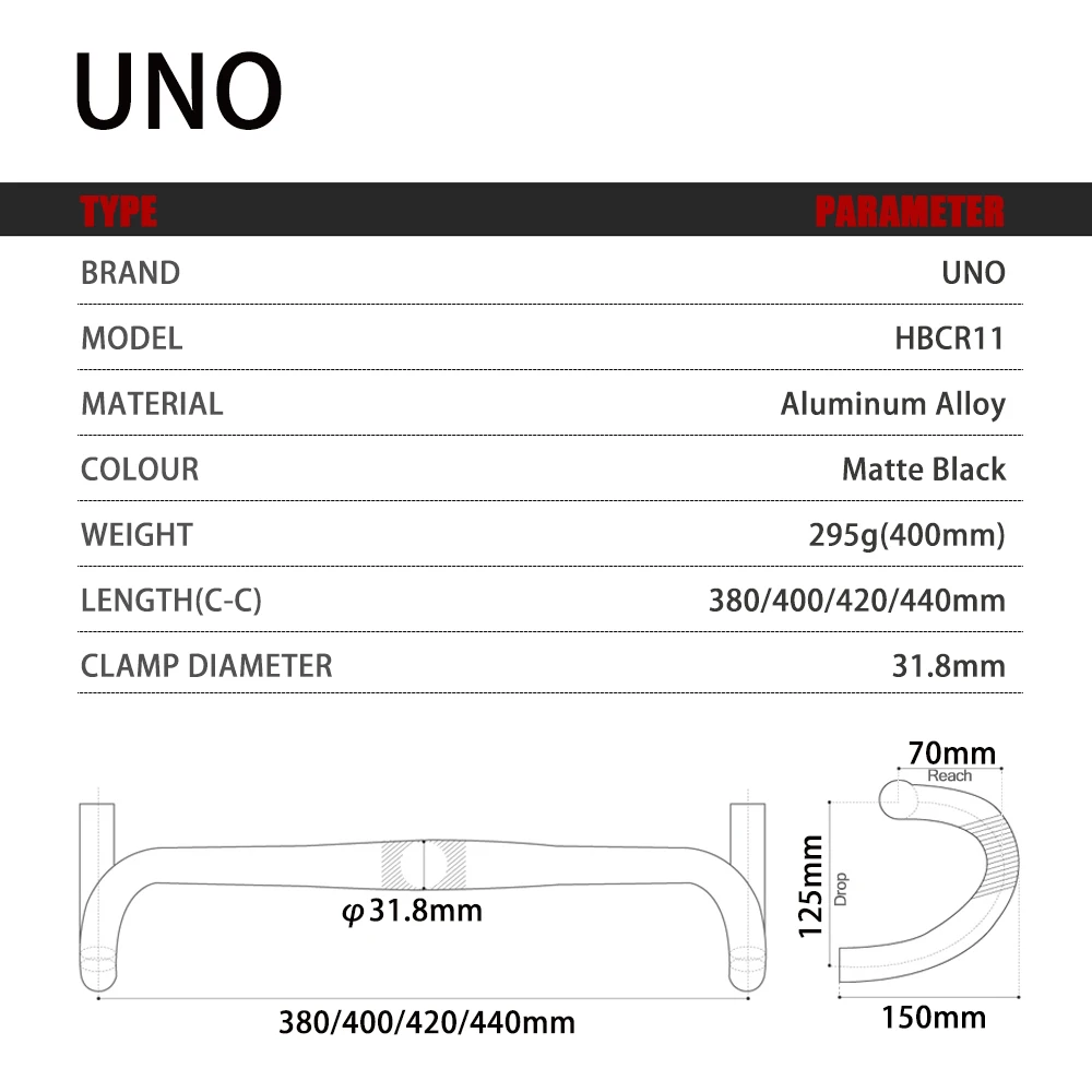 UNO Ultralight Road Bike Handlebar Bike Stem Set Handlebar 31.8 380/400/420/440mm Road Bike Parts 7 Degree Bicycle Stem 31.8mm