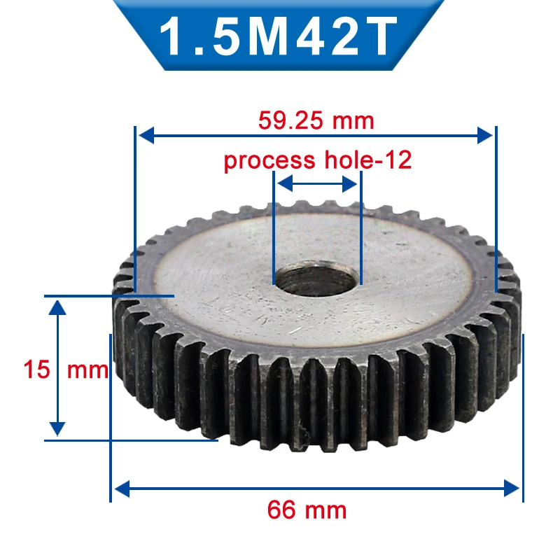 1 Piece 1.5M Spur Gear  40/41/42/43 Teeth 12 mm Process Hole Gear Wheel Low Carbon Steel Material Flat Gear Total Height 15 mm