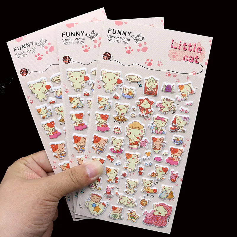 3pcs Children Stationery Sticker Cute Cat Life 3D Bubble Sticker Notepad Mobile Phone Scrapbook Cute Gift Decoration Stickers