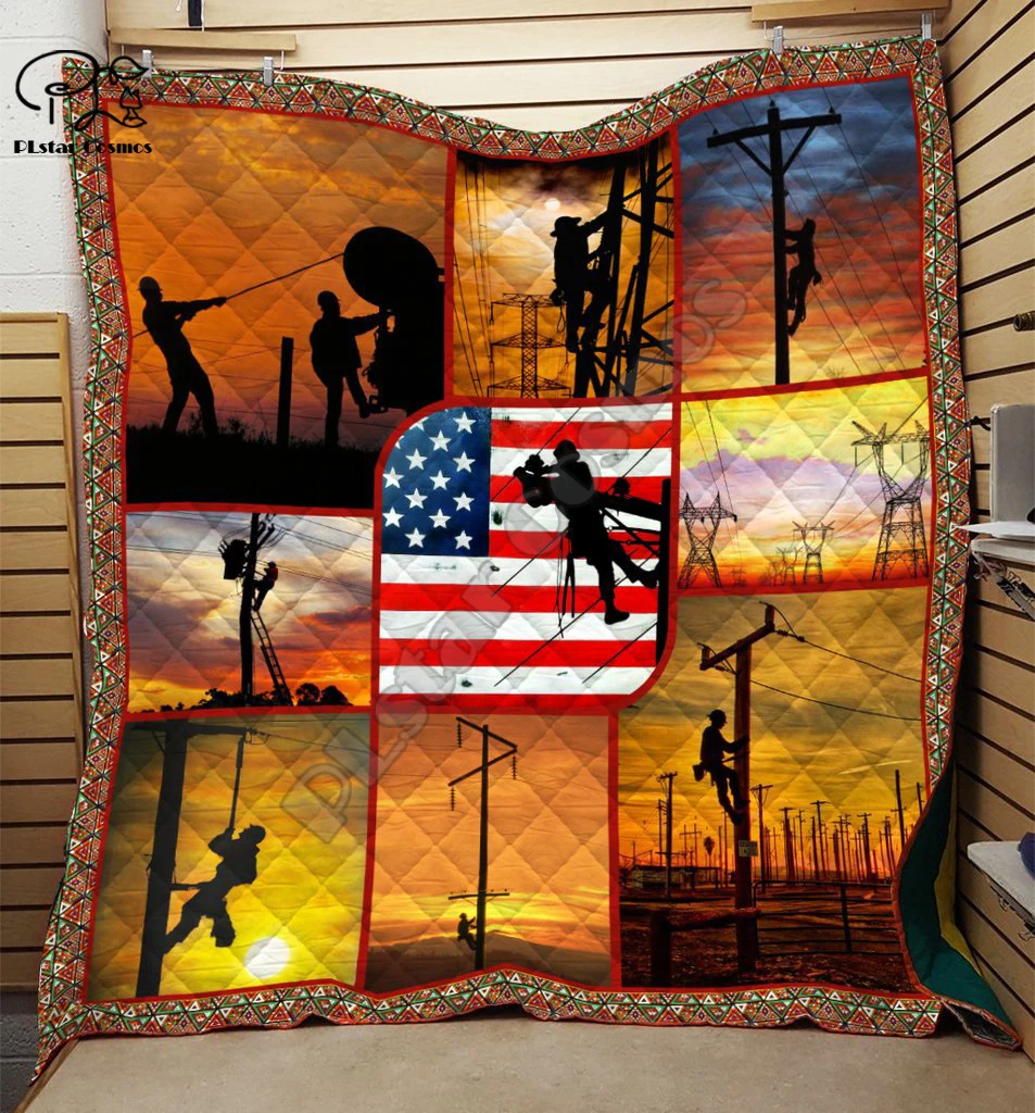 Firefighter rescue team electrician 3D Quilt Blanket Bedding Throw Soft Warm Thin Office Blanket With Cotton style-7