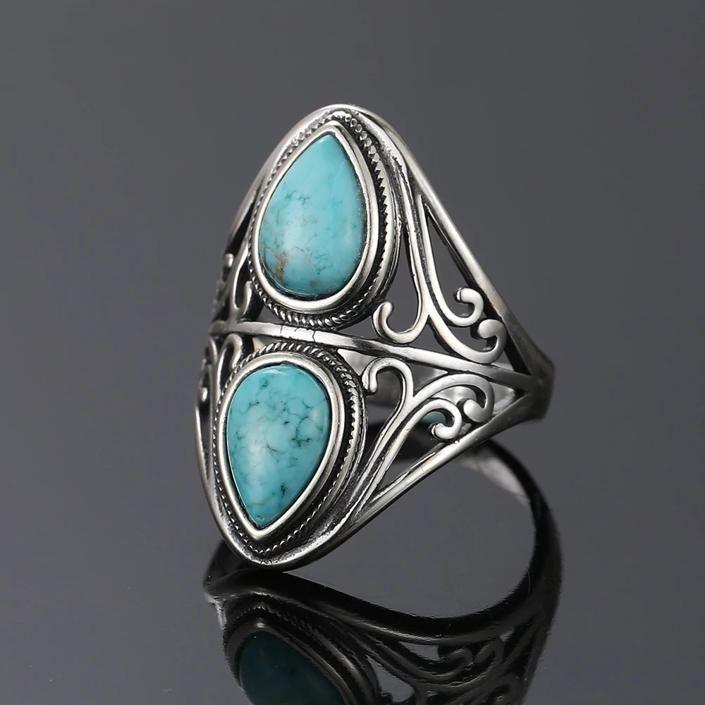 Women's Vintage Natural Turquoise Ring, Retro Design