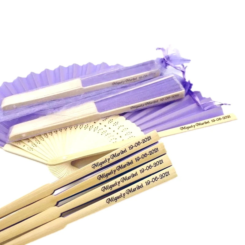 

10PCS Customized Silk Folding Fan With Organza Gift Bags For Wedding Souvenirs