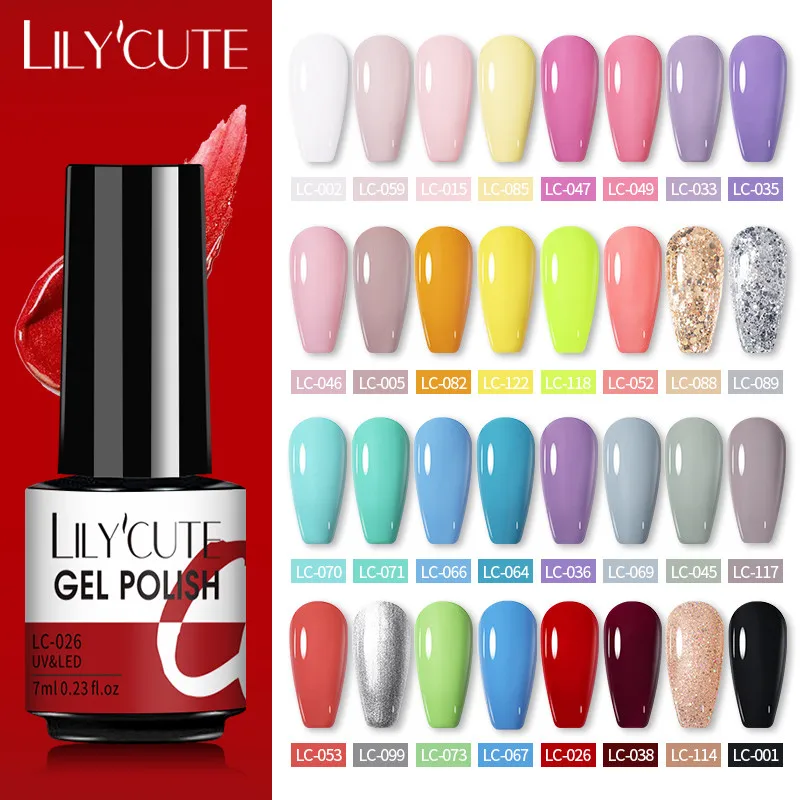 LILYCUTE Gel Nail Polish 7ML Semi Permanent Vernis Base Top coat UV LED Gel Varnish Soak Off Nail Art Gel Polish DIY Nail Design