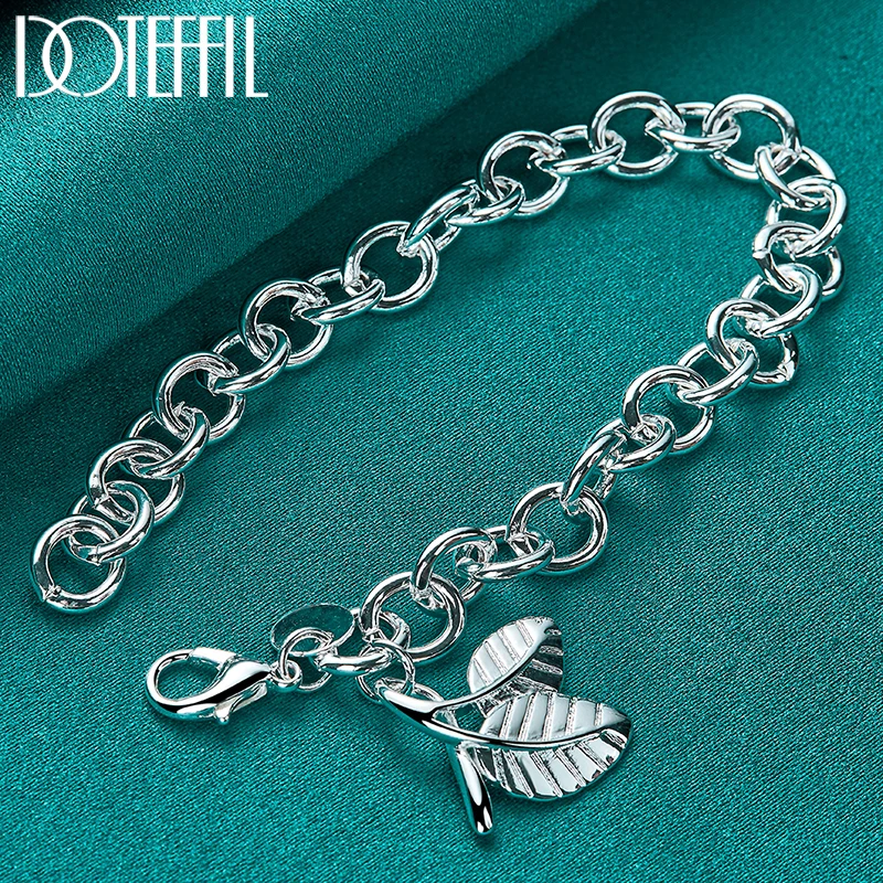 DOTEFFIL 925 Sterling Silver Leaves Pendant Bracelet Chain For Women Man Wedding Engagement Party Jewelry