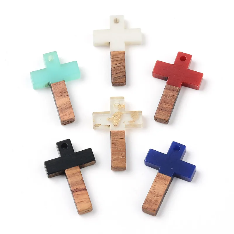 15PCS Cross Design Earrings Accessories Natural Wood & Resin Splicing Hand Made DIY Making Charms Jewelry Findings & Components