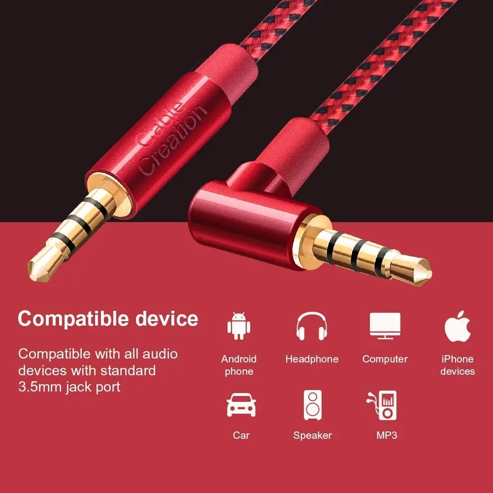 CableCreation 3.5 مللي متر جاك كابل مساعد الصوت TRRS الذكور إلى الذكور الزاوية اليمنى HiFi كابل ستيريو دعم الاستماع والميكروفون سيارة