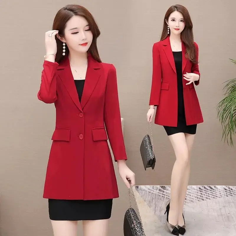 2024 New Spring Autumn Female Blazer Jacket Black Red Office Ladies Long-sleeved Suit Coat Plus size 7XL Elegant Slim Outwear