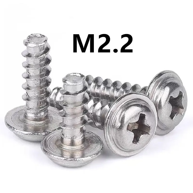 100pcs/lot M2.2x5/6/8/10/12mm 304 stainless steel PWB plate head, flat tail and cushion self-tapping screw