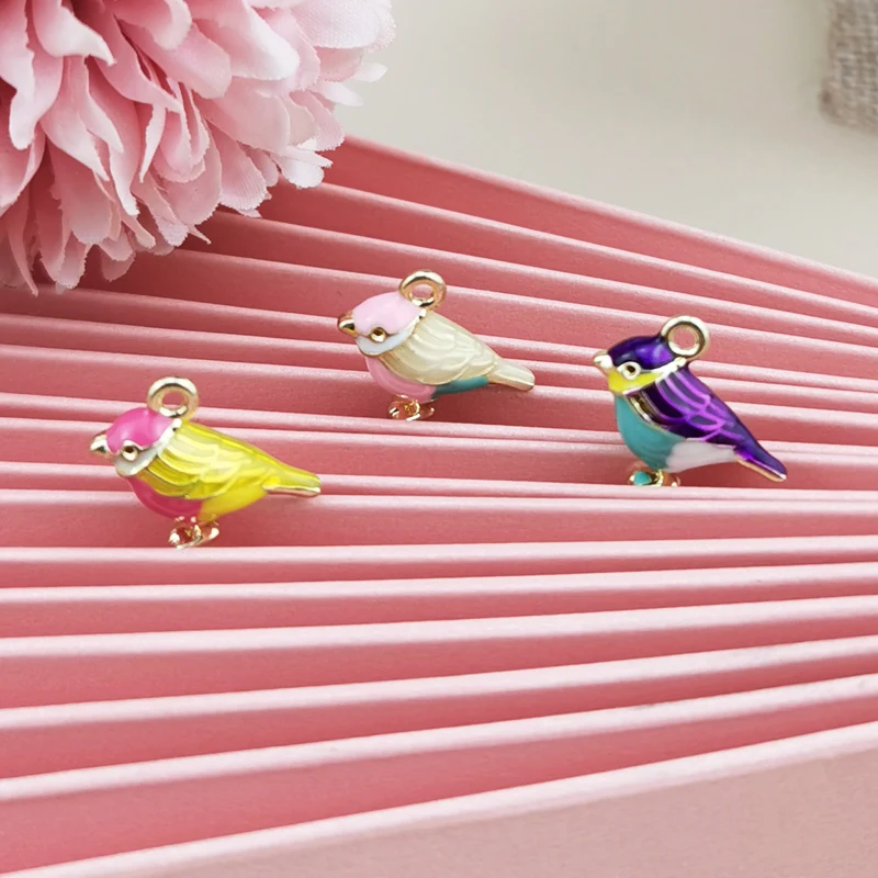 10pcs/pack 14*17mm 3D Cute Bird sparrow enamel Charms Connector fit Necklace bracelet DIY Fashion Jewelry Accessory