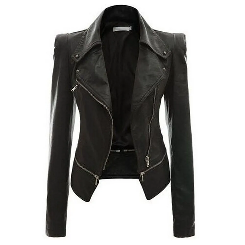 

Spring Autumn Women faux Leather Jacket Gothic moto jacket Zippers Long sleeve Goth Female PU Faux Leather Jackets free shipping