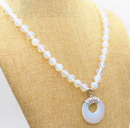 

8MM Beautiful Natural White Opal Round Beads Gems Pendant Necklace 18" jade