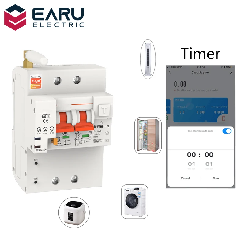 Imagem -06 - Disjuntor Inteligente Wi-fi Tuya 2p 4p 1063a 220v Consumo de Energia Kwh Medidor de Voltímetro Amperímetro