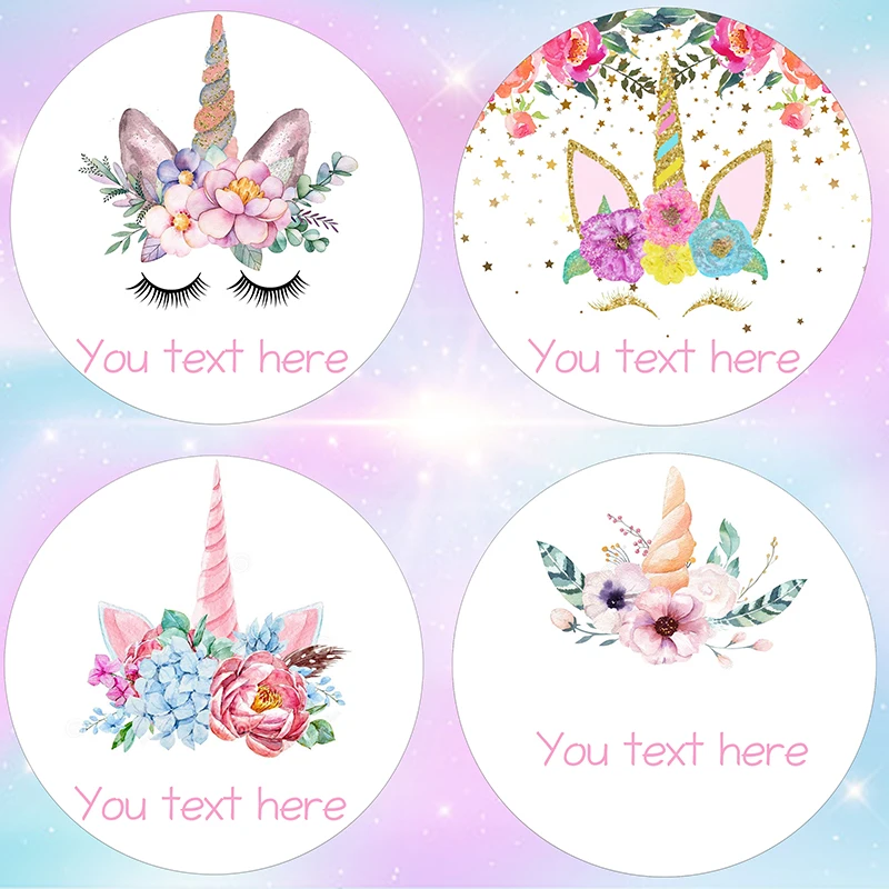 Pegatina de decoración de fiesta de unicornio con nombre personalizado, texto de fiesta de niña, decoraciones de fiesta de cumpleaños de unicornio, favores de niños, suministros de bricolaje