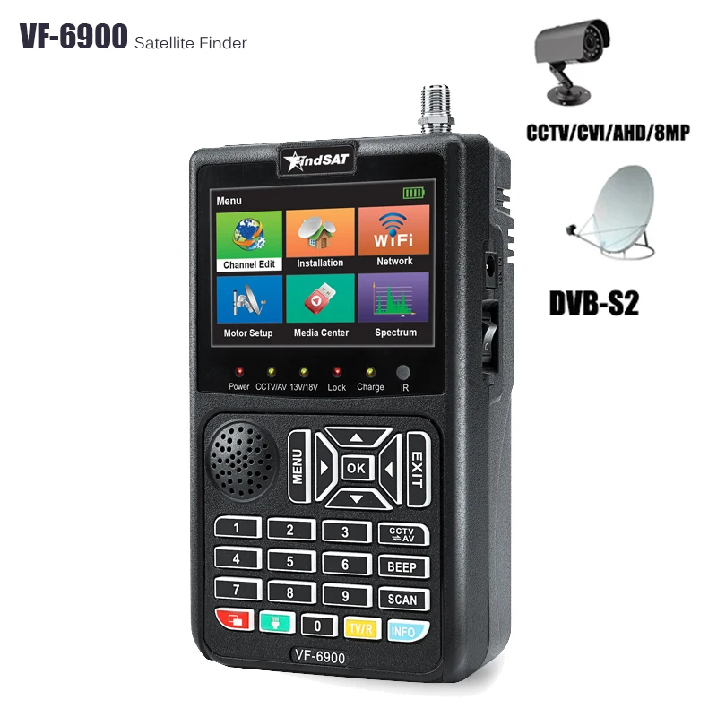 

VF-6900 Satfinder For Satellite TV Receiver DVB S2 CCTV AHD&TVI&CVI HD Camera Display Sat finder H.264 Satellite Finder Meter