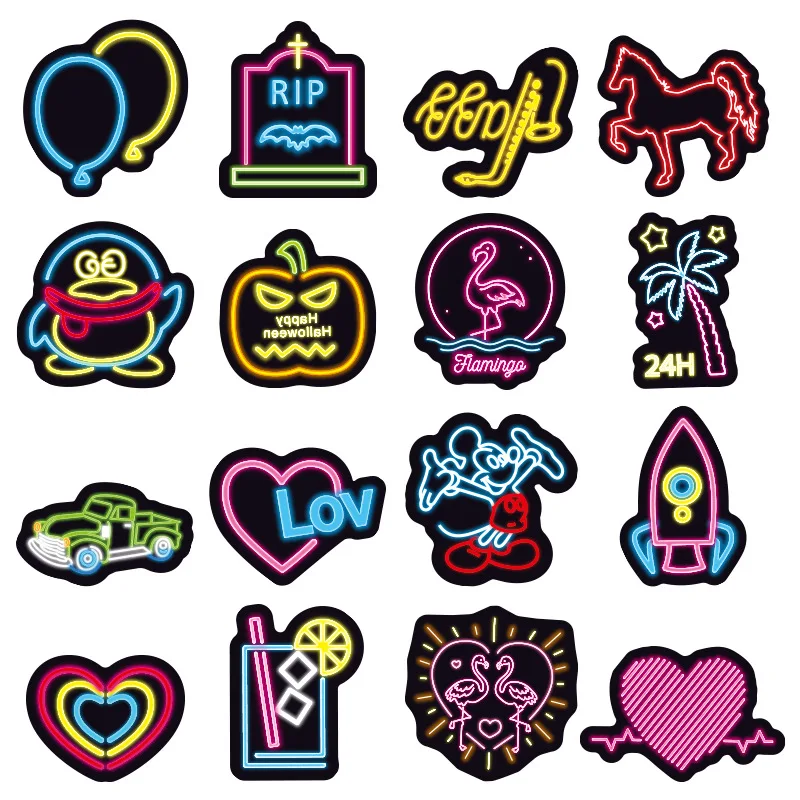 10/30/50/100PCS Neon Light Stickers Waterproof Laptop Graffiti Skateboard Guitar Travel Luggage Bike Car Decal Sticker Kid Toys