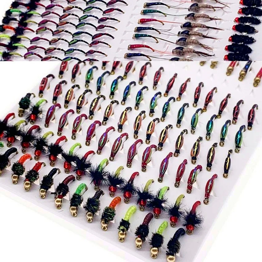 

126Pcs Midge Larvae Pupa Stonefly Nymphs Flies with Box for Trout Bass Fishing Fly Lures Baits