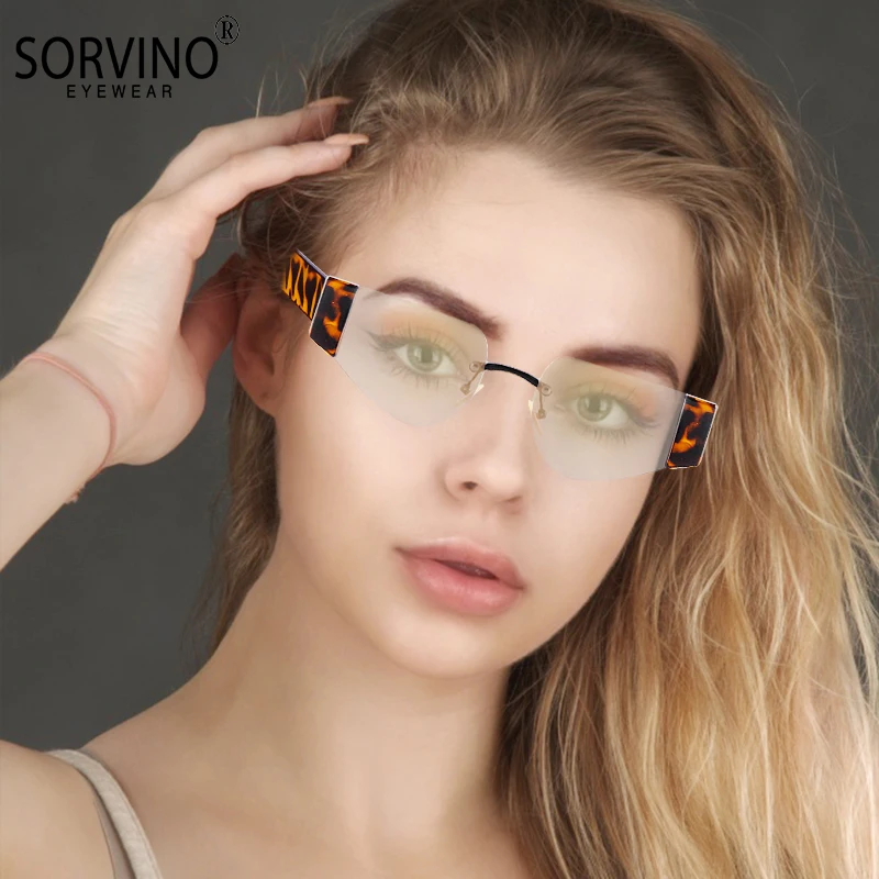 

2021 New Trendy Rimless Cat Eye Sunglasses Fashion Retro Big Bee Shape Frame Women Black Lens Unique Glasses Y12