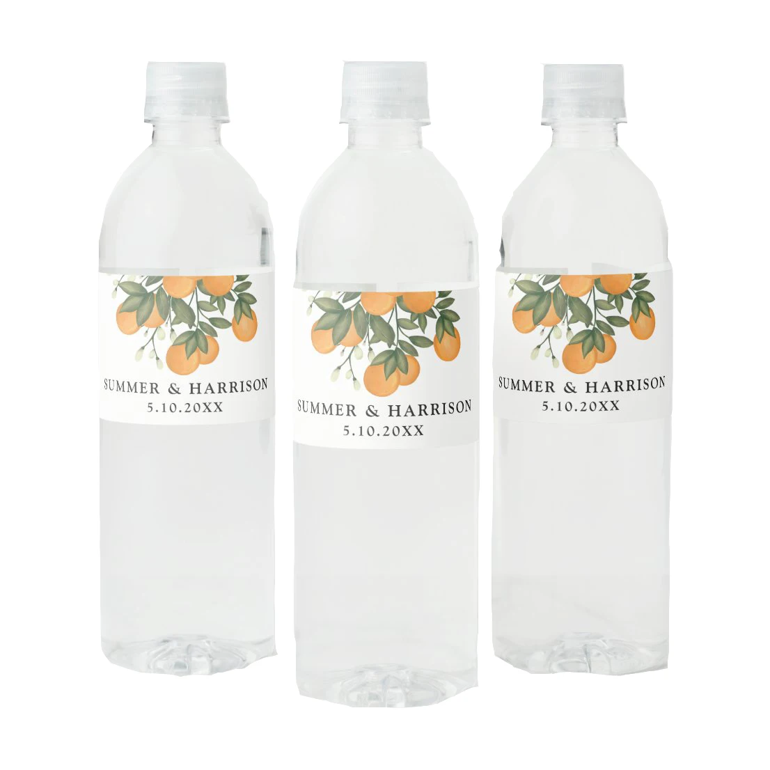 Custom Whimsical Citrus Greenery Botanical Orange Wedding Favors Water Bottle Label Birthday Party Christening Baptisn Supplie