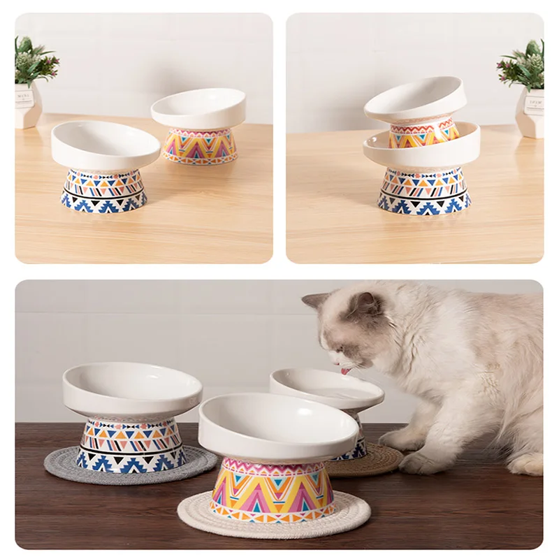 Imagem -05 - Shuangmao Pet Cat Bowl Cerâmica Alimentador Antiderrapante para Tigelas de Comida de Cachorro Dispensador de Água Proteger Suporte Osso Cervical Produtos Presente Esteira